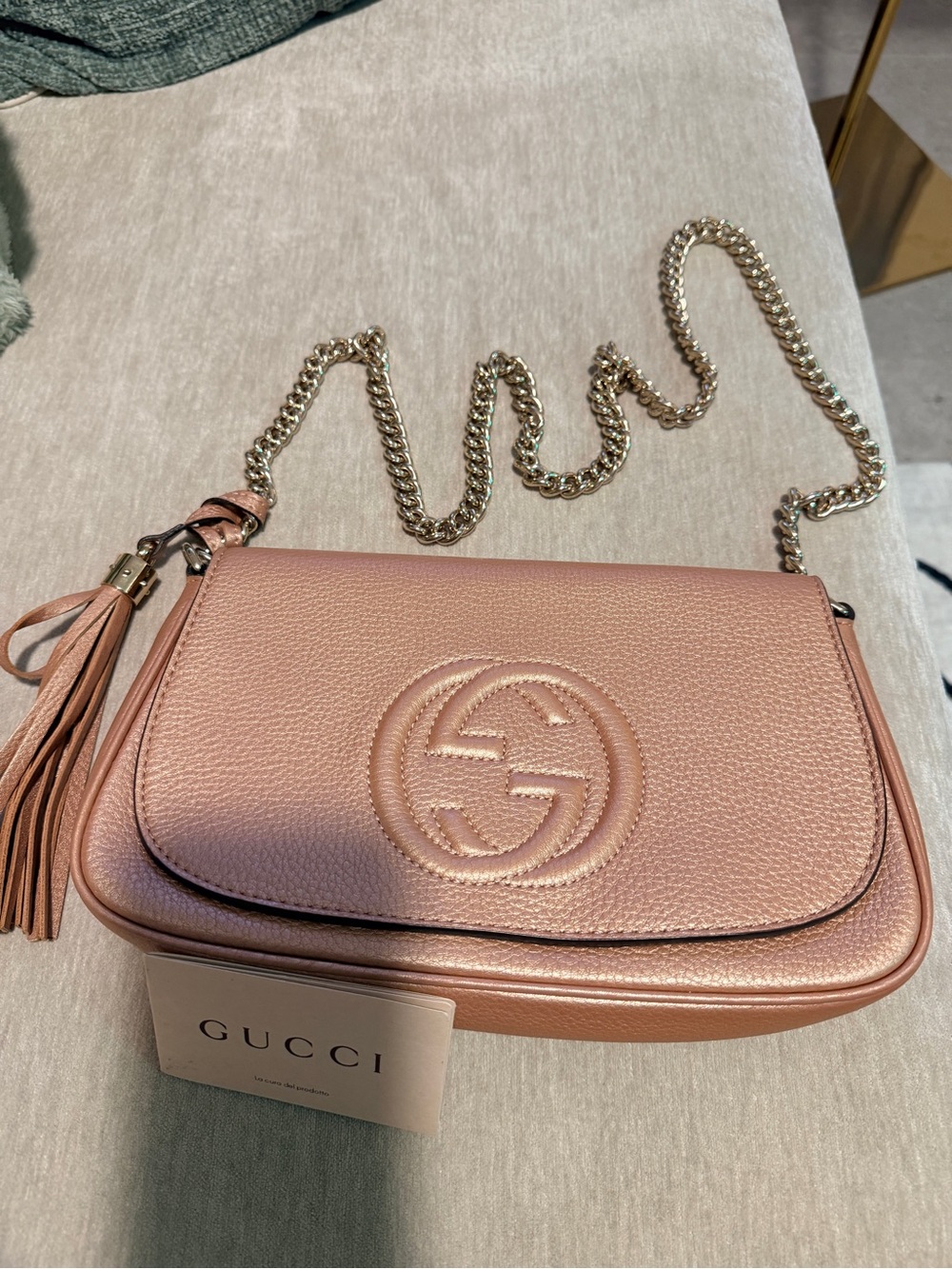 Gucci Rose Pink Soho Leather Crossbody with Chain Tassel